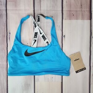 Nike Womens‎ S SWIM Sports Bra NESSD297-480 Blue Black Swoosh Logo MSRP $58 New